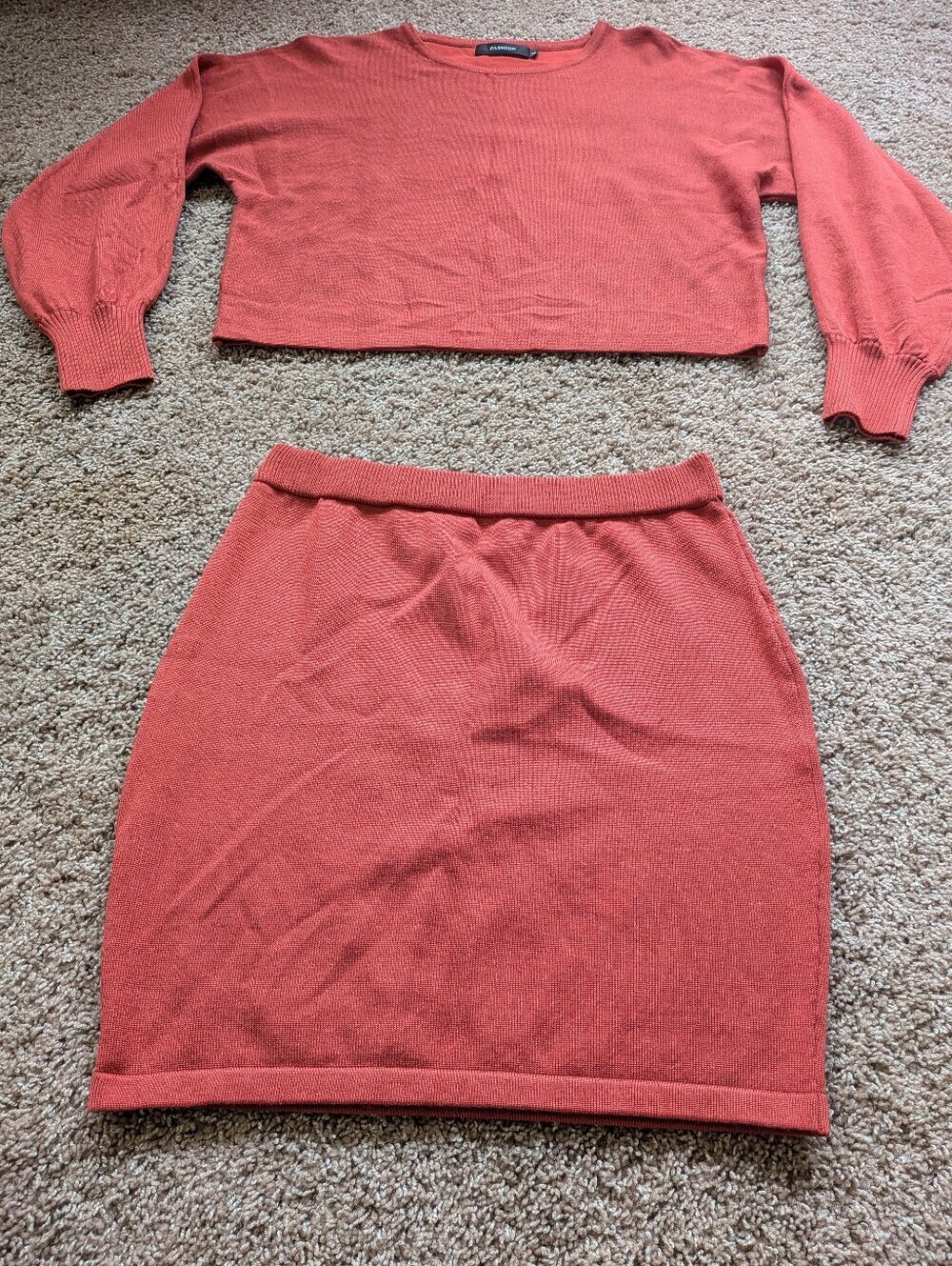 Cropped Puff Sleeve Sweater Bodycon Mini Skirt 2 Piece Set Large - Picture 6 of 13